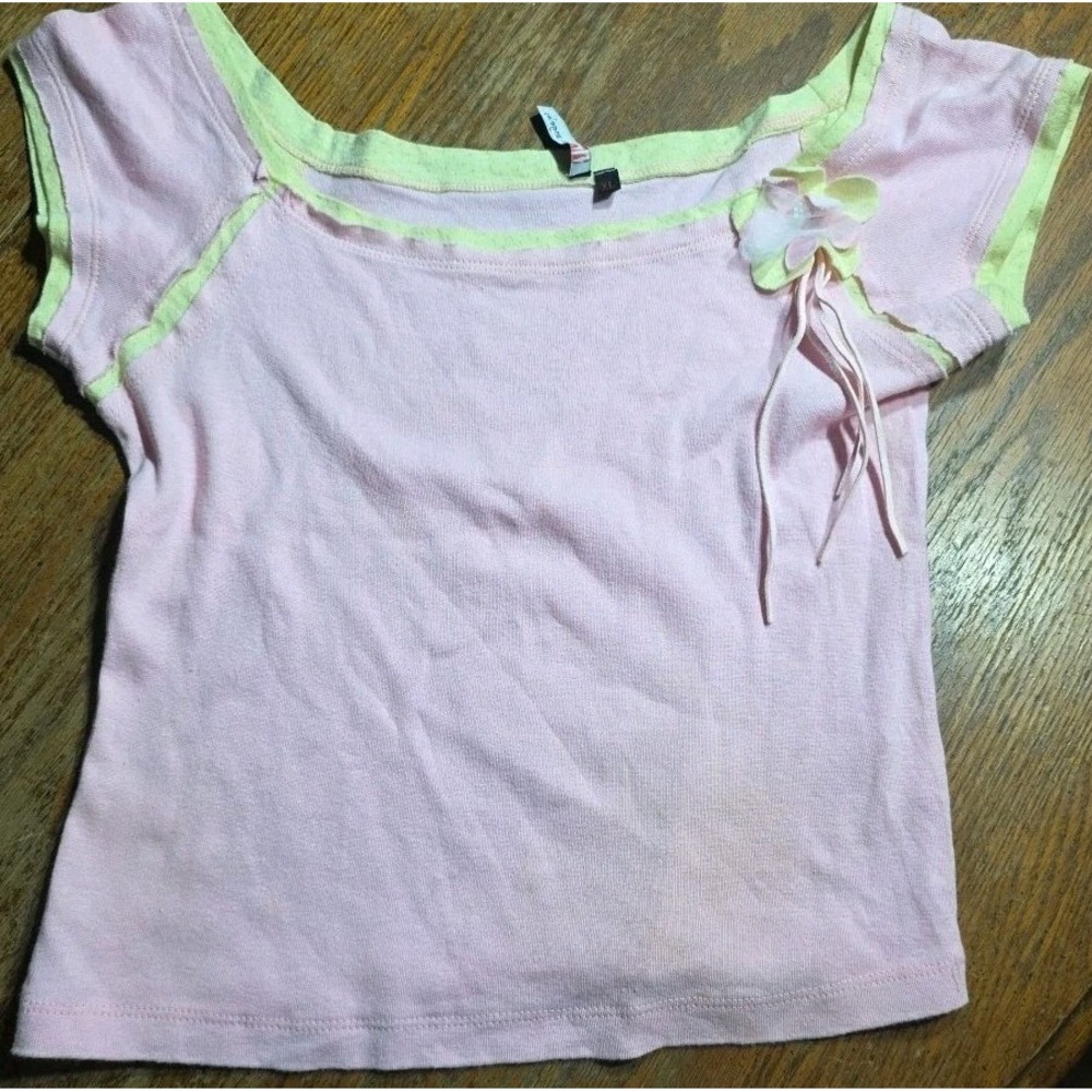 Vintage Layered Coquette‎ Baby Tee Fitted Top USA Made Juniors XLarge Y2K